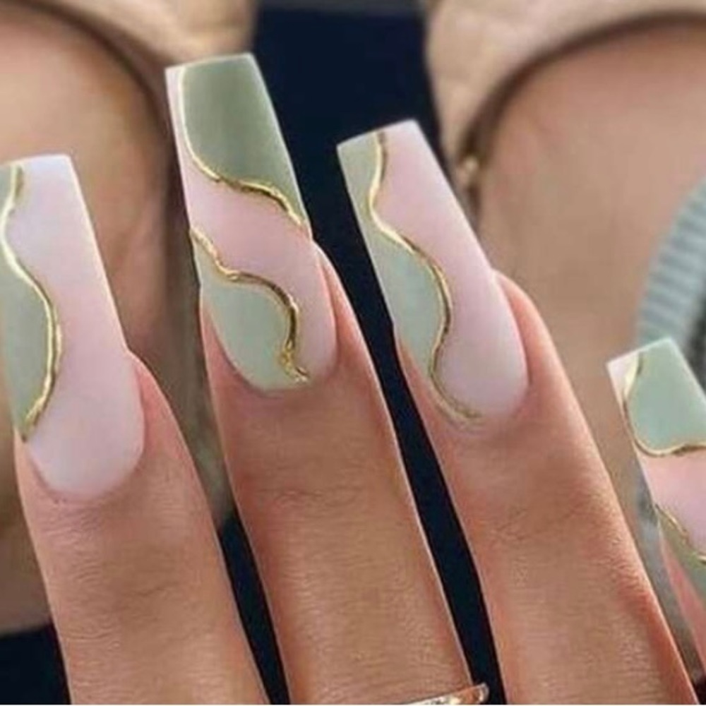 Pink and Green Swirl Press On Nails